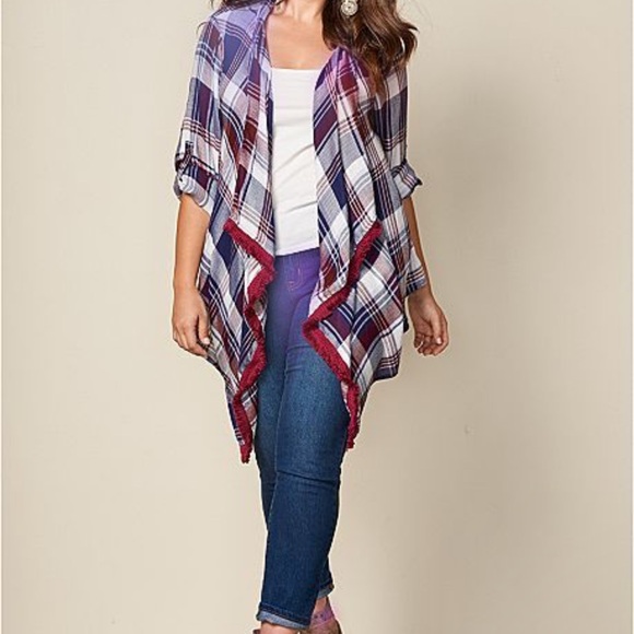 Venus Plaid Open Front plaid top - Picture 1 of 7